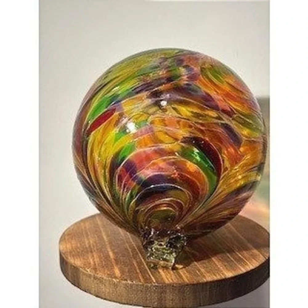 Vintage Kugel Style Hand Blown Glass Ornament Multi-color Swirl Bauble‎